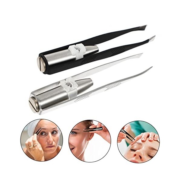 minkissy 2 Pcs Lumière LED Pince À Sourcils Tondeuse Pour Hommes Pince À Épiler Professionnelle Pince À Sourcils Avec Lumière