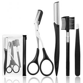 Kit de toilettage pour sourcils 4 pièces avec pince à épiler, ciseaux, rasoir et brosse à sourcils pour homme et femme