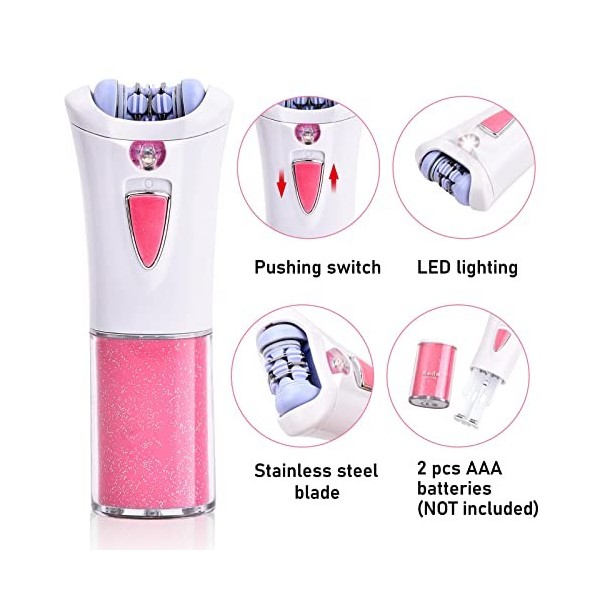 Jinlaili Epilateur Electrique femme, Épilateur sans Fil Alimenté par Batterie Non Inclus , Épilateur Facial Femme, Mini Épil