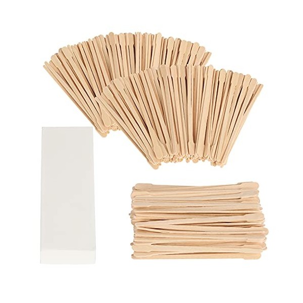 BIGKASI 300 Pcs Spatule Bois Epilation, Spatule Cire Chaude, Bâton Epilation Cire Battonets Universel avec 100 Papier à épile