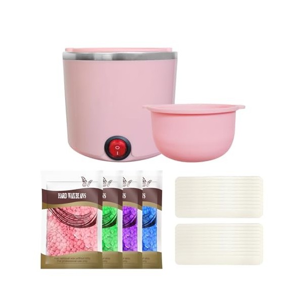 Lazy lady mini chauffe cire epilation avec pot en silicone 200ml, machine à cire epilation professionnelle, kit complet avec 