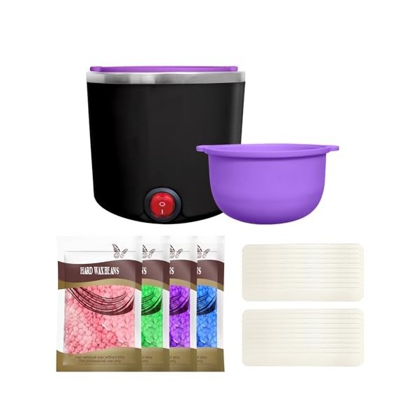 Lazy lady mini chauffe cire epilation avec pot en silicone 200ml, machine à cire epilation professionnelle, kit complet avec 