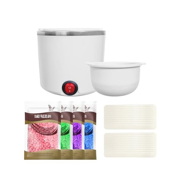 Lazy lady mini chauffe cire epilation avec pot en silicone 200ml, machine à cire epilation professionnelle, kit complet avec 