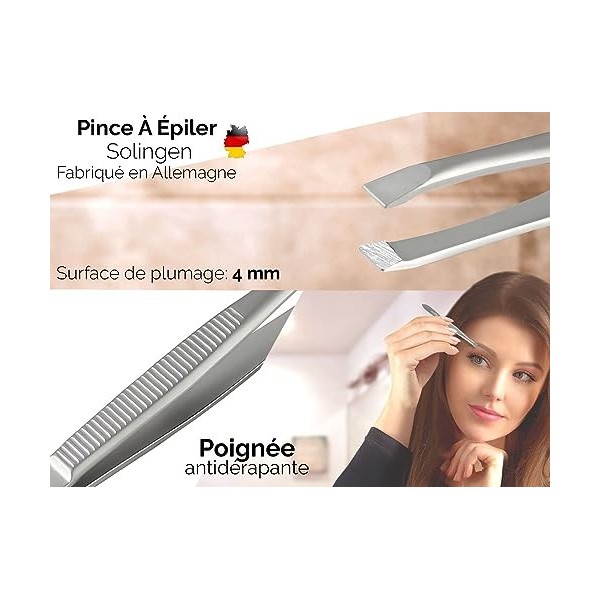 Solingen Kit de pinces à épiler professionnelles 2 pièces pointues droites précises fabriquées en Allemagne Pincettes à sourc