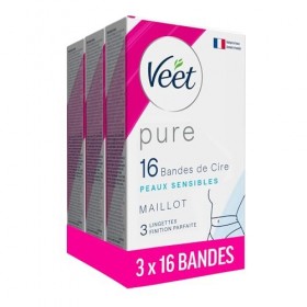 Veet - PURE Bandes de cire froide Maillot - Peaux Sensibles - 3x16 Bandes