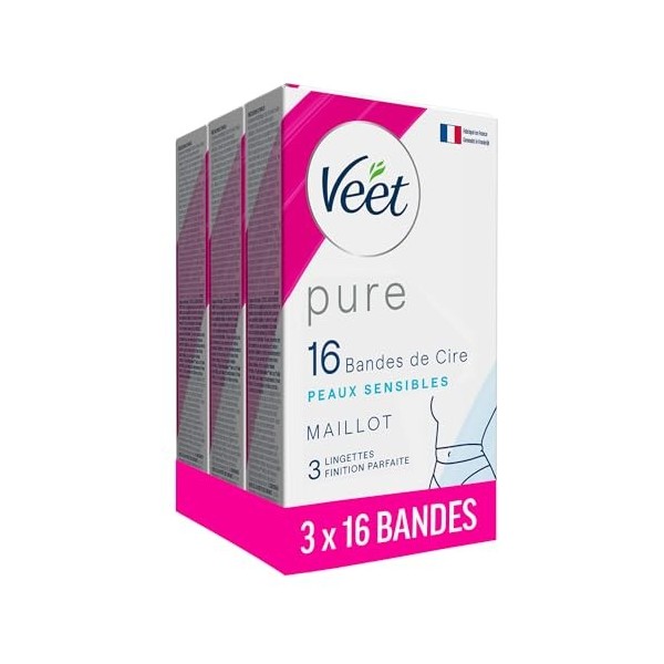 Veet - PURE Bandes de cire froide Maillot - Peaux Sensibles - 3x16 Bandes