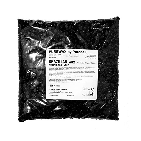 Perles de cire à épiler NOIRE, convient aux hommes, cire pelable sans bande- PUREWAX By Purenail, sachet 1 kg - TOP PROMO