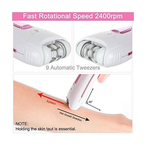 TOOSOAR Epilateur Electrique Femme, Epilateur Visage Femme et Épilation du Corps avec Lumière LED, pour Le Visage, Les aissel