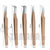 ZAMAHA UK Lot de 5 pinces à épiler japonaises pour extensions de cils - En acier inoxydable - Droite incurvée - Pointe coudée