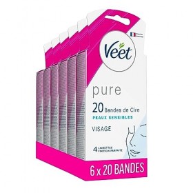 VEET PURE - 120 Bandes de cire froide Visage - Peaux Sensibles - Recommandés par les Dermatologues - Epilation Longue Durée -