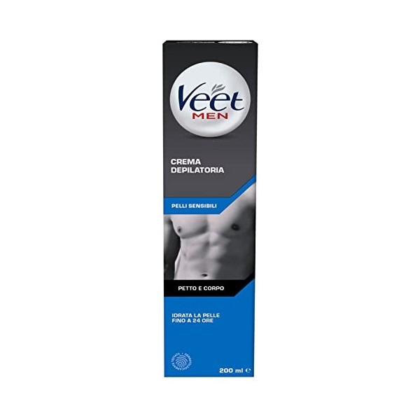 Veet For Men Crème épilatoire pour homme Peaux Sensibles Épilation classique, 3 boîtes de 200 ml 