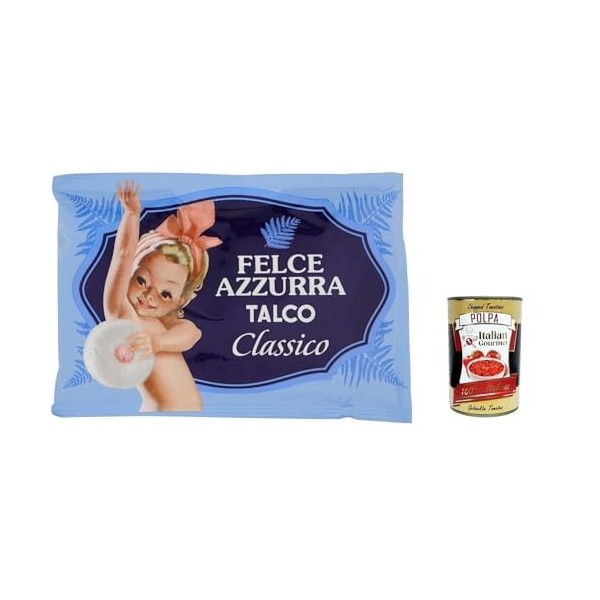 PAGLIERI Felce Azzurra Talco Classico Lot de 20 sachets de poudre pour le corps Talc Talc 100 g + Polpa italien Gourmet 400 g