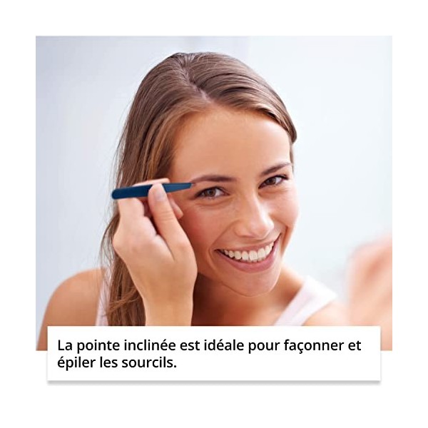 Pince à épiler Rubis en acier inoxydable bleu - inclinée, fine et pointue - pince a epiler professionnelle pour les sourcils