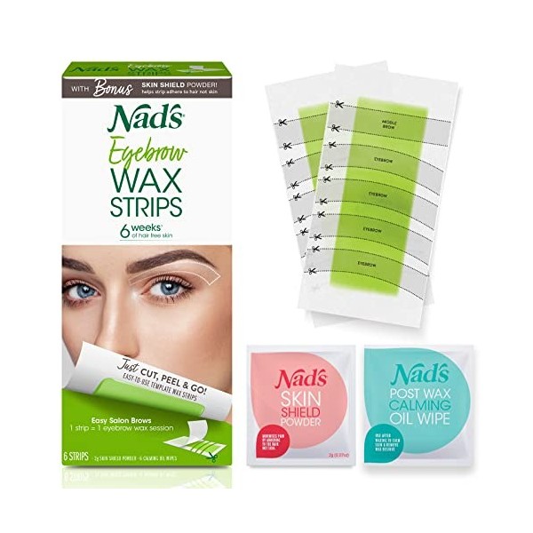 Nads Eyebrow Wax Strips - Épilation du visage pour femme - Kit de cire à sourcils avec 6 bandes dépilation à sourcils + 6 l