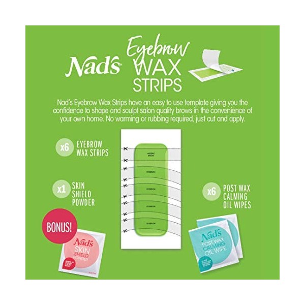 Nads Eyebrow Wax Strips - Épilation du visage pour femme - Kit de cire à sourcils avec 6 bandes dépilation à sourcils + 6 l