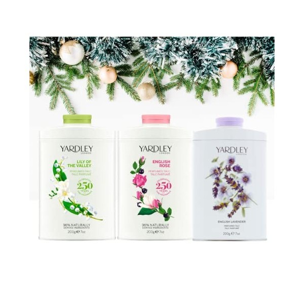 Yardley London English Lavender Talc, Lily of The Valley Talc et poudre de talc rose anglaise Lot de 3 paquets pour femme 3 