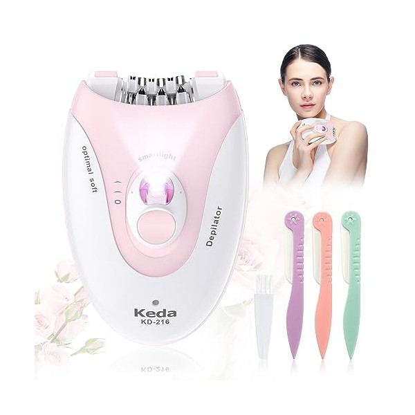 Epilateur Electrique Femme, Electrique Epilateur Femme Sans Fil avec Lumière LED, Épilateur pour Visage des Femme, Épilateur 