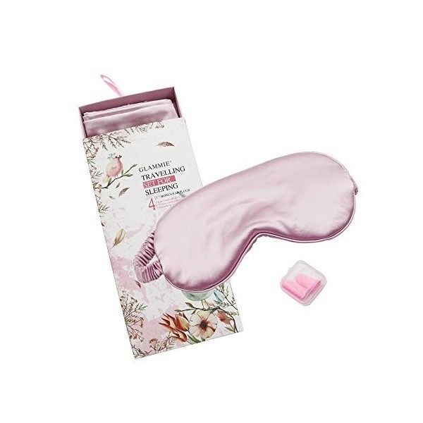 GLAMMIE Taie doreiller en satin pour cheveux et peau – Housses doreiller avec fermeture enveloppe, masque pour les yeux et 