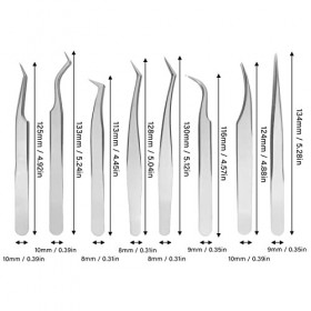 Ensemble De Pinces à Cils En Acier Inoxydable, 8 Pièces, Pincettes Argentées Pour Extension De Cils, Pour Profession Et Début