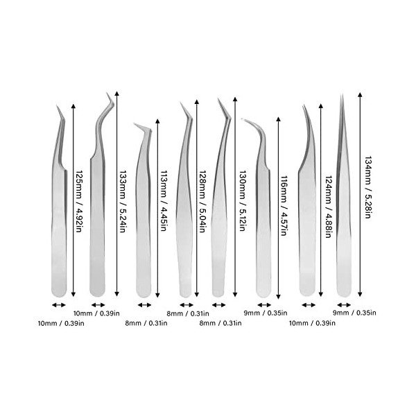 Ensemble De Pinces à Cils En Acier Inoxydable, 8 Pièces, Pincettes Argentées Pour Extension De Cils, Pour Profession Et Début