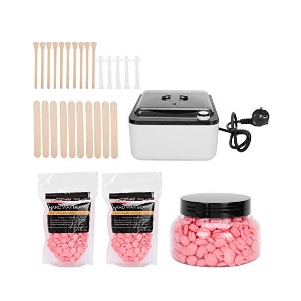 Chauffe Cire KIT d’Epilation à la Cire, Perles de Cire Huile Post Epilation 500ml Pot Antiadhésive Appareil Chauffe Cire Prof