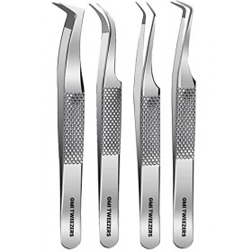 GMI Lot de 4 pinces à cils en acier inoxydable Argenté