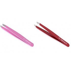 Pince à épiler de précision en acier inoxydable - Pince à épiler professionnelle pour sourcils et épilation - Rose et rouge 