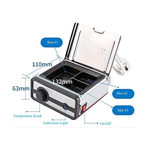 Pot de chauffe-cire analogique à 3 emplacements, pot de chauffe-cire dentaire 300 W, 30 ℃ ~ 130 ℃, pots de cire pour laborato