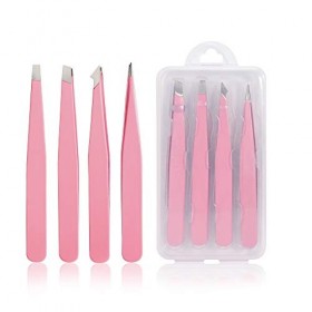Lot de 4 pinces à épiler professionnelles en acier inoxydable, pince de précision pour sourcils, poils du visage, poils incar