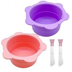 Lot de 2 bols de cire en silicone réutilisables avec spatules, revêtement anti-adhésif pour lépilation comme illustré 
