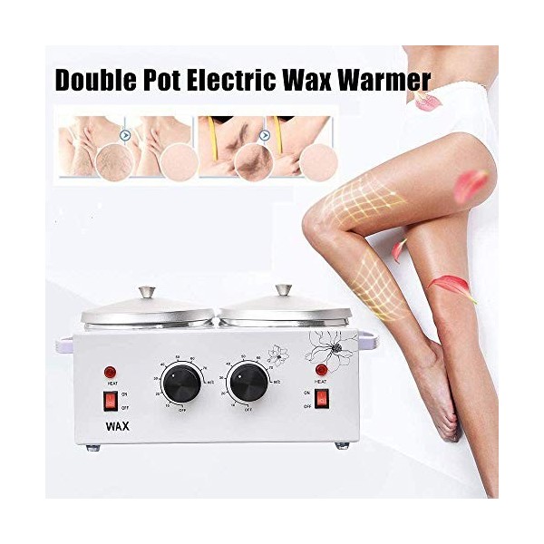 Fikujap Double Pot de Cire Chauffe Chauffant Électrique Épillère Électrique Main Feet Beauty 1200cc Professionnel Thérapie Sa