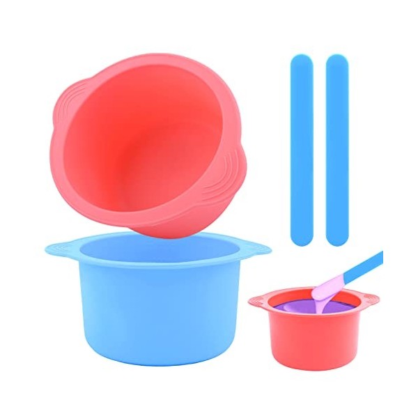 Lot de 2 doublures chauffe-cire en silicone avec 2 spatules de cire, doublure de cire antiadhésive, bol de cire en silicone p