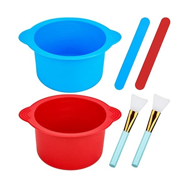 Lot de 2 doublures de chauffe-cire en silicone antiadhésives réutilisables avec 2 spatules et 2 pinceaux, kit dépilation à l