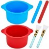 Lot de 2 doublures de chauffe-cire en silicone antiadhésives réutilisables avec 2 spatules et 2 pinceaux, kit dépilation à l