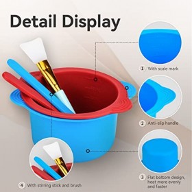 Lot de 2 doublures de chauffe-cire en silicone antiadhésives réutilisables avec 2 spatules et 2 pinceaux, kit dépilation à l