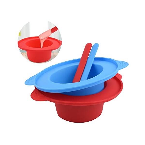 Lot de 2 doublures de cire en silicone, pot de cire en silicone avec 2 spatules de cire, pot de cire antiadhésif de rechange 