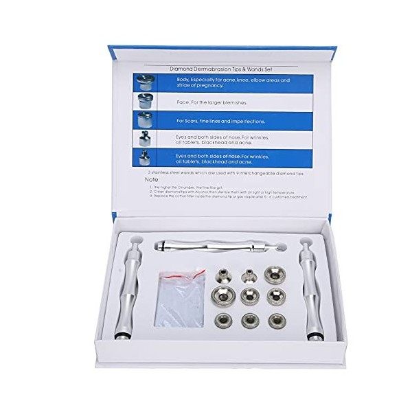 Embouts de Dermabrasion pour Microdermabrasion en Diamant de Rechange avec Poignée, Ensemble de Filtres en Acier Inoxydable, 