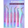 TOROKOM Lot de 6 pinces à épiler colorées en acier inoxydable pour extensions de cils