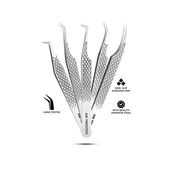 GMI Tweezers – Pince à épiler universelle pour cils – Lot de 5 pinces à épiler professionnelles