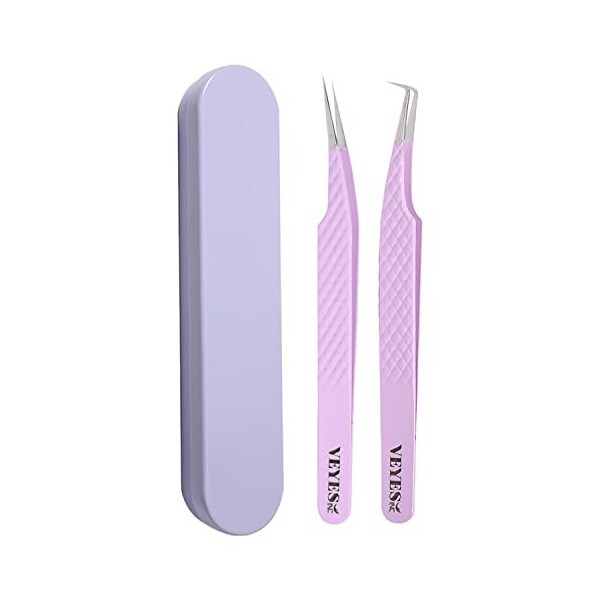 Veyelash Lot de 2 pinces à épiler droites et incurvées pour extensions de cils Violet