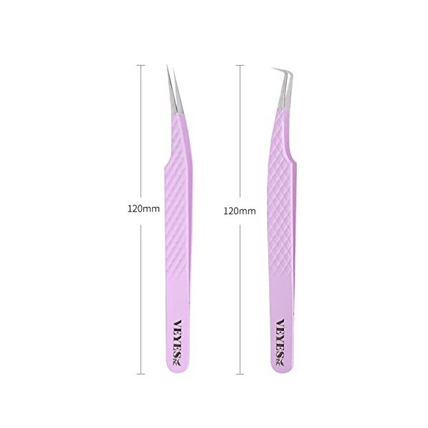 Veyelash Lot de 2 pinces à épiler droites et incurvées pour extensions de cils Violet