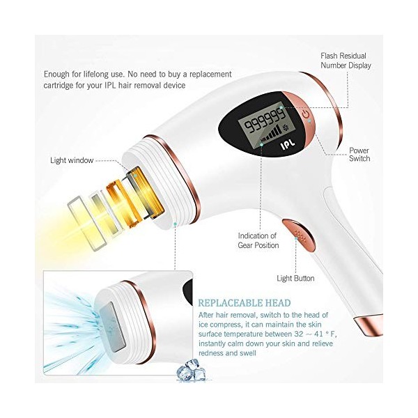 LFMXLD Épilateur Multifonctionnel Clignotant 500000, Épilateur IPL Domestique, Adapté sans Douleur pour Lépilateur Corps Ent