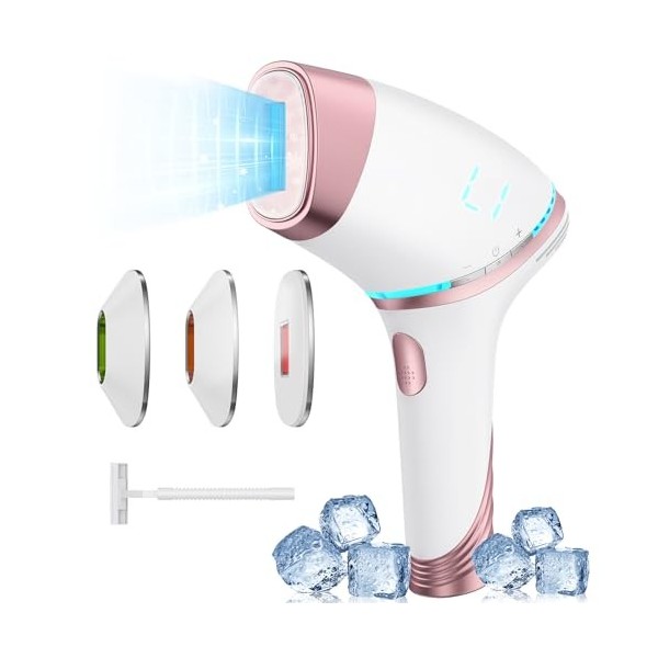 Épilateur Lumière Pulsée, IPL Épilateur Laser avec Fonction de Refroidissement, 3 Modes, appareil dépilation avec 3 Fixation