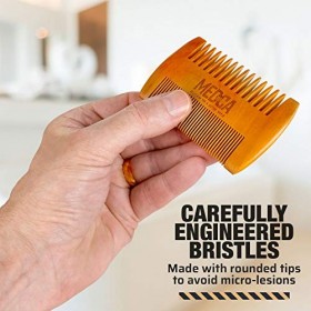 Peigne à barbe en bois avec étui en cuir - Barbe en hêtre massif fabriquée à la main pour homme