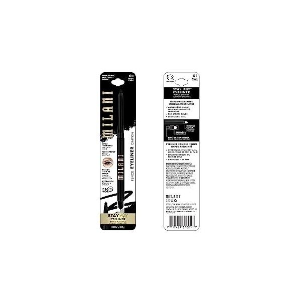 Milani Stay Put Eyeliner - Picante 0.01 Ounce Cruelty-Free Self-Sharpening Eye Pencil with Built-In Smudger - Line & Define