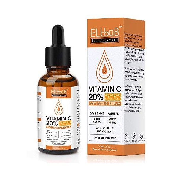 Sérum Vitamine C 20% - Une formule puissante et avancée- 30ml - Acide Hyaluronique, Rétinol et un mélange dhuile dEglantier