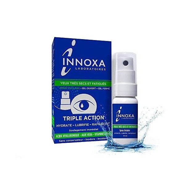 INNOXA - SPRAY TRIPLE ACTION - Hydrate les Yeux Secs et Soulage les Paupières irritées - Acide Hyaluronique Aloe Vera Vitamin