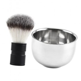 FRCOLOR Lot de 2 brosses à barbe en métal pour homme - Savon - Blaireau de rasage pour homme - Bol de rasage pour homme - Out
