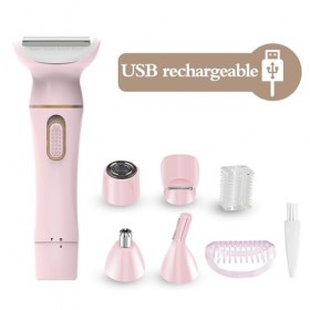 Eurobuy Ensemble de rasoir 5 en 1 pour femme rechargeable par USB, épilateur humide et sec, étanche pour le visage, les bras,