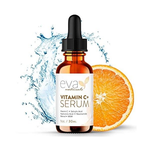 Eva Naturals Sérum Vitamine C avec 2% de Rétinol, 3,5% de Niacinamide, 5% dAcide Hyaluronique, 2% dAcide Salicylique, 10% d